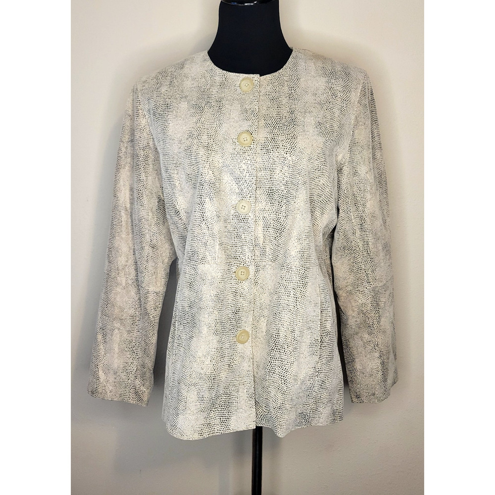 Laura Ashley Women’s Tan Snake Skin Leather Jacket Size L Button Front